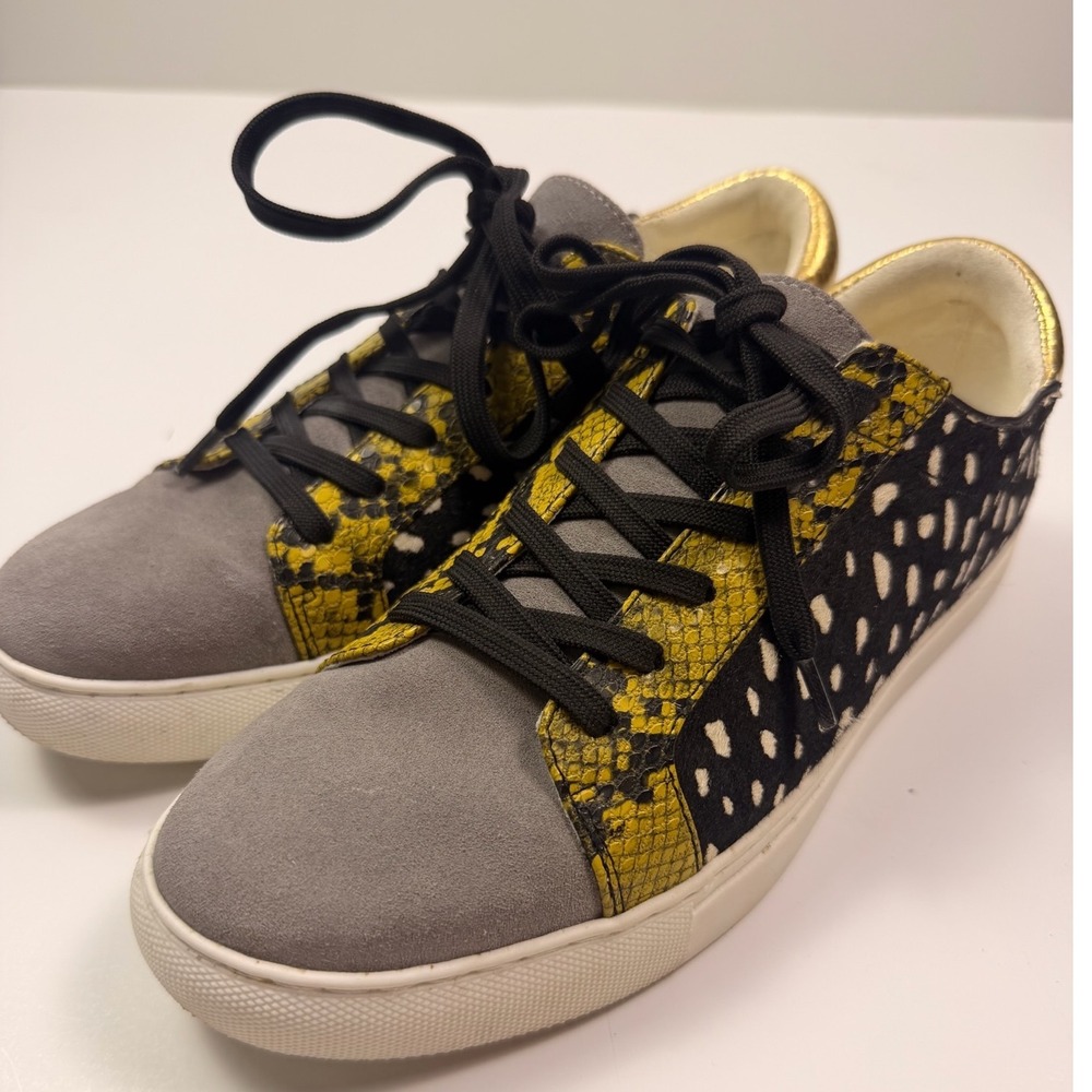 Kenneth Cole New York Snake Skin Animal Print Sneakers Gold Grey Black 7.5M